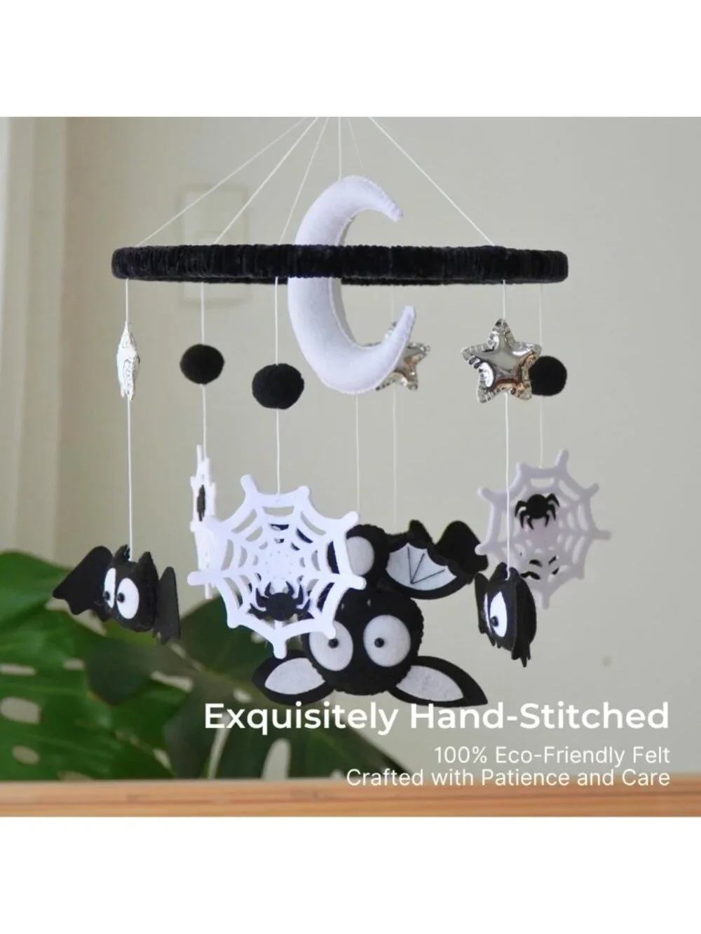 High Contrast Black & White Crib Mobile with Music | Gothic Halloween Decor